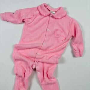 Vintage 1980s Le Roi Sleeping Teddy Bear Pink Footie Pajamas Sz L 9-12 months